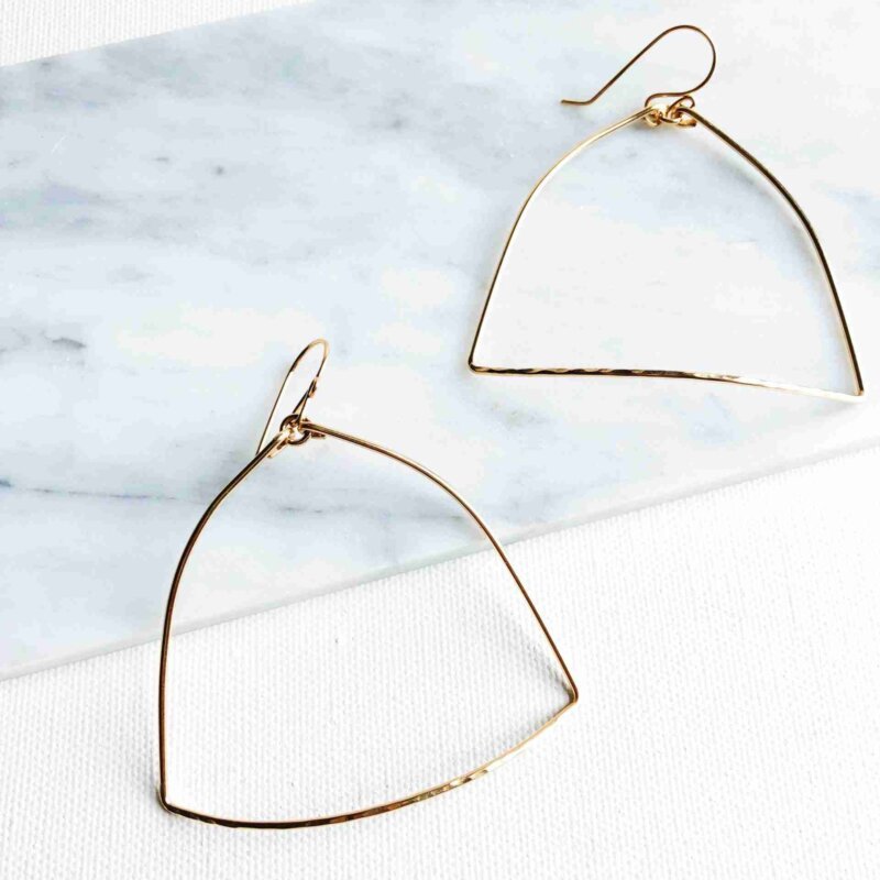 Kai Earrings in 14k Gold Filled or Sterling Silver, 3 inches long with a unique hammered texture.