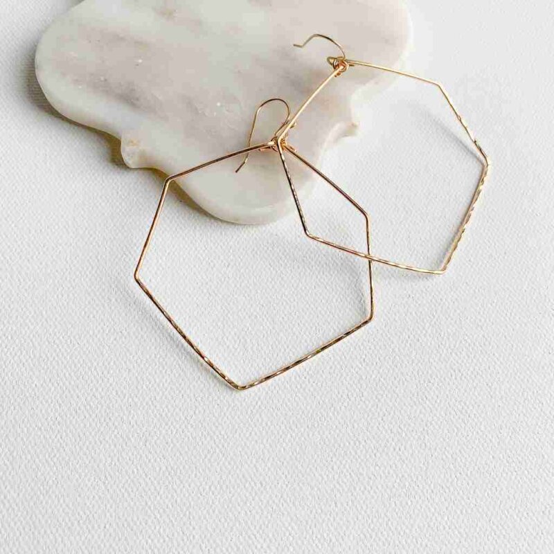 Myko Geometric Earrings in 14k Gold Filled or Sterling Silver, 3.5 inches long.