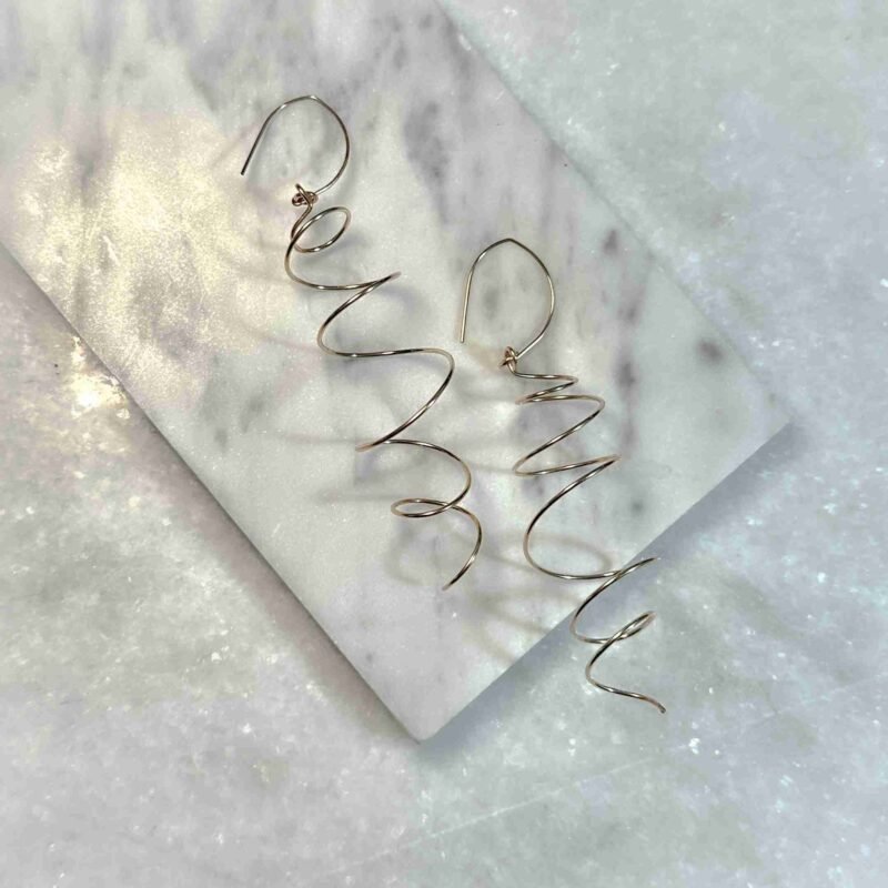 Lita Spiral Earrings in 14k Gold Filled, approximately 4.5 inches long.