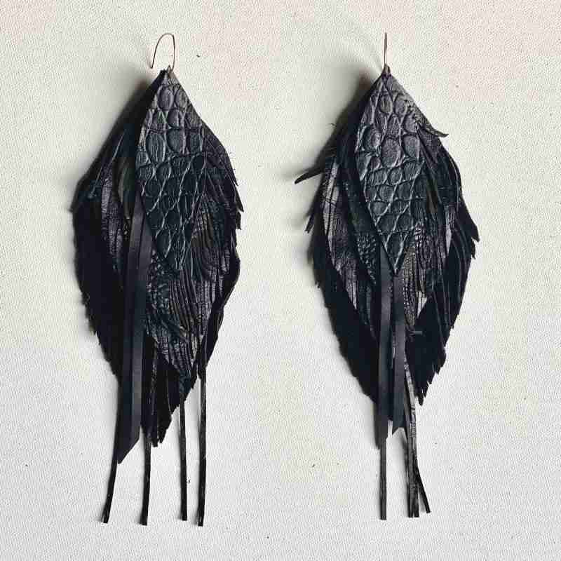 Harlow Leather Feather Earrings