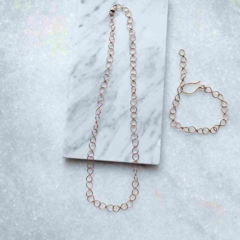 Infinity Necklace in 14k Gold Filled or Sterling Silver with adjustable hook closure, up to 20 inches long.