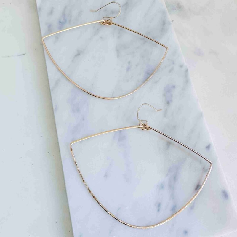 Fan-shaped earrings in gold fill or sterling silver, partially hammered
