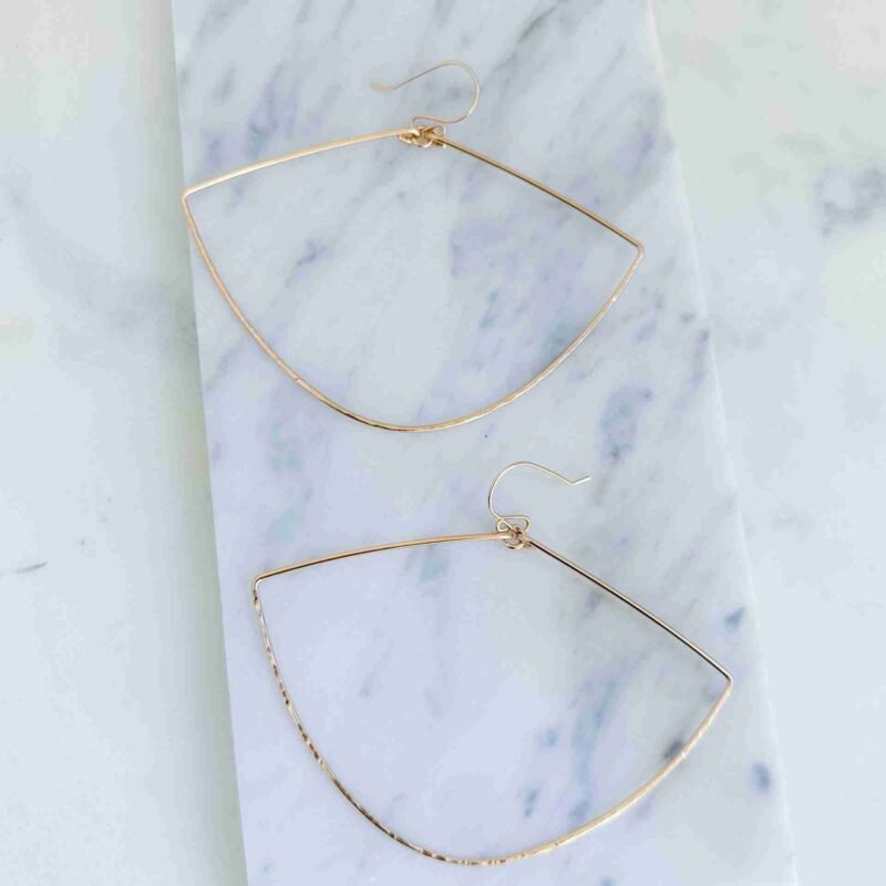 Fan-shaped earrings in gold fill or sterling silver, partially hammered
