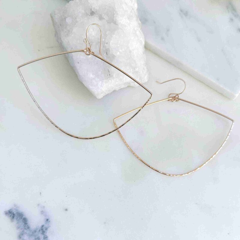 Fan-shaped earrings in gold fill or sterling silver, partially hammered