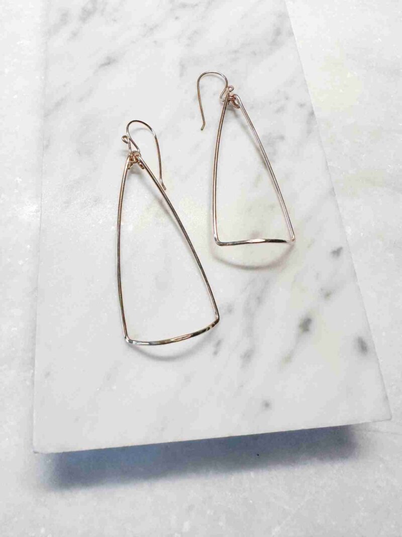 Triangular wire earrings in 14k gold fill or sterling silver.