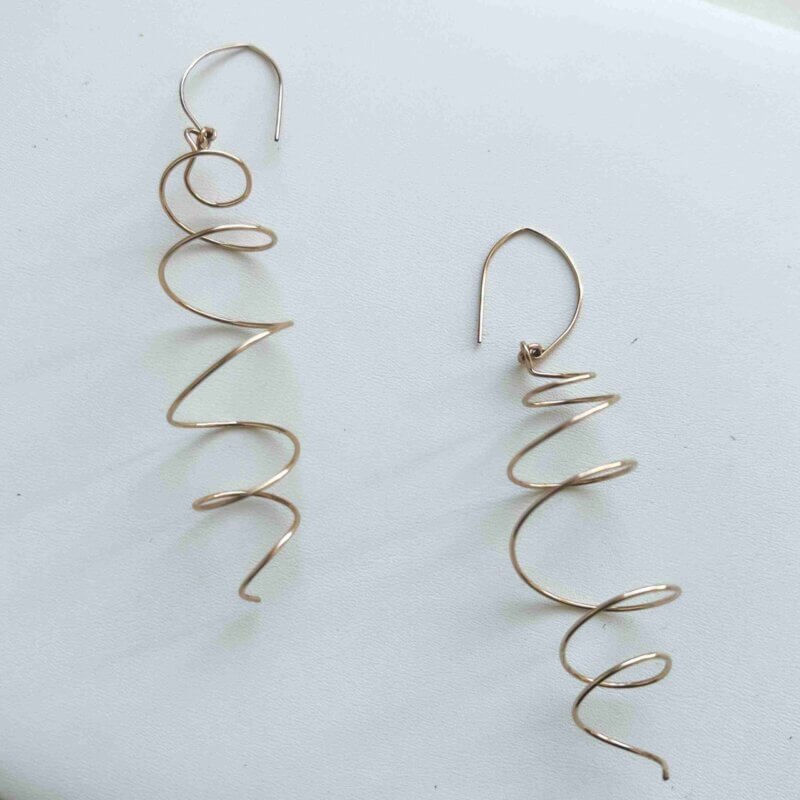 Lita Spiral Earrings in 14k Gold Filled, approximately 4.5 inches long.