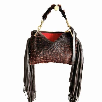 Yin Mini Bag in Brown Hair-On-Hide Leather with Fringe