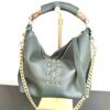Parker Green Leather Bag with Brass Studs and Bamboo Handle