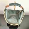 Parker Green Leather Bag with Brass Studs and Bamboo Handle