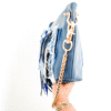 Fraya Blue Leather and Denim Handbag with Brass Chain and Fringe