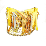 Fraya Yellow Leather Handbag with Brass Chain and Fringe Pocket