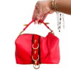 Marcel Red Leather Handbag with Spikes and Hair-on-Hide Accent