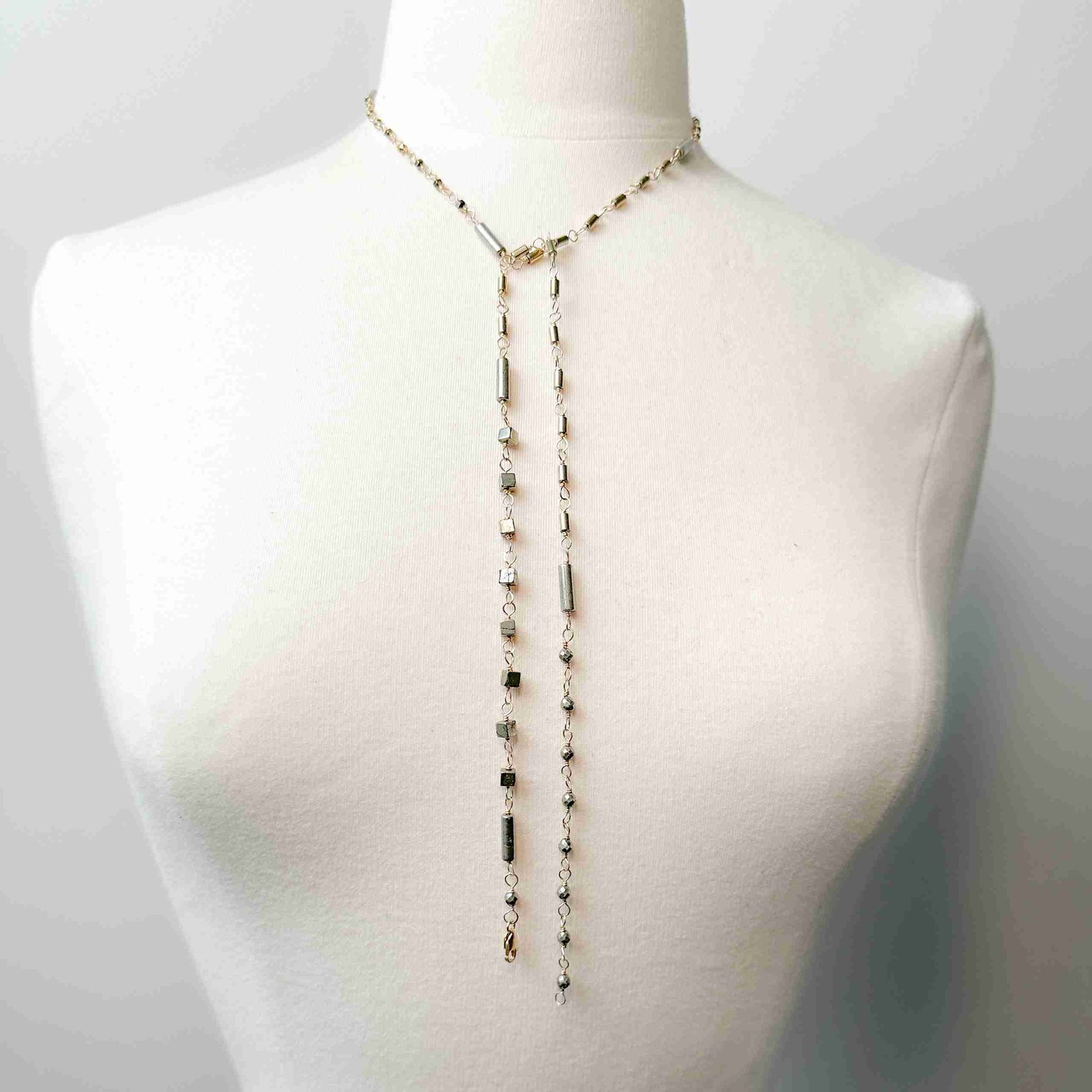 Versatile Ivy Necklace in 14K Gold with Pyrite and Hematite Beads