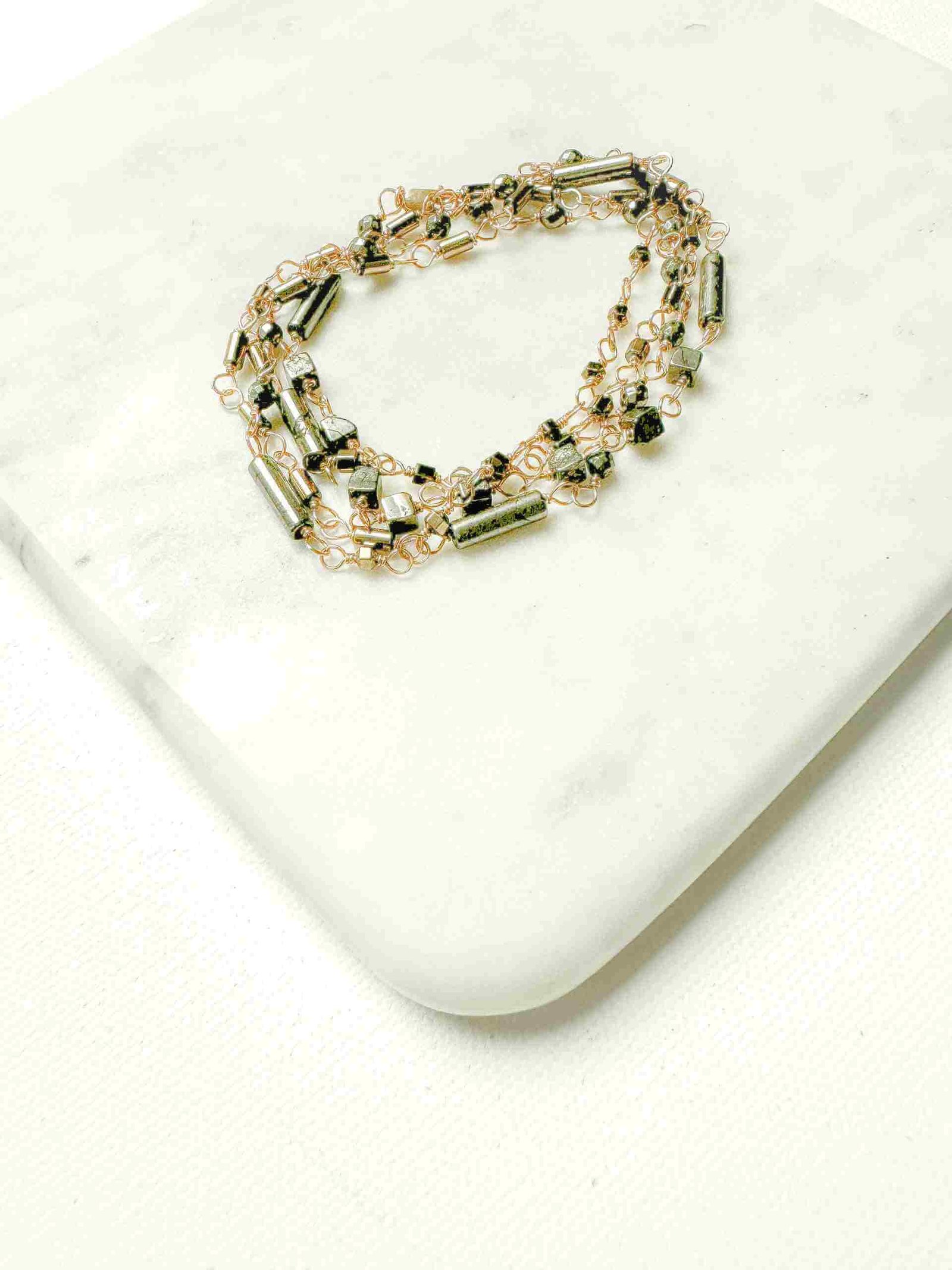 Versatile Ivy Necklace in 14K Gold with Pyrite and Hematite Beads