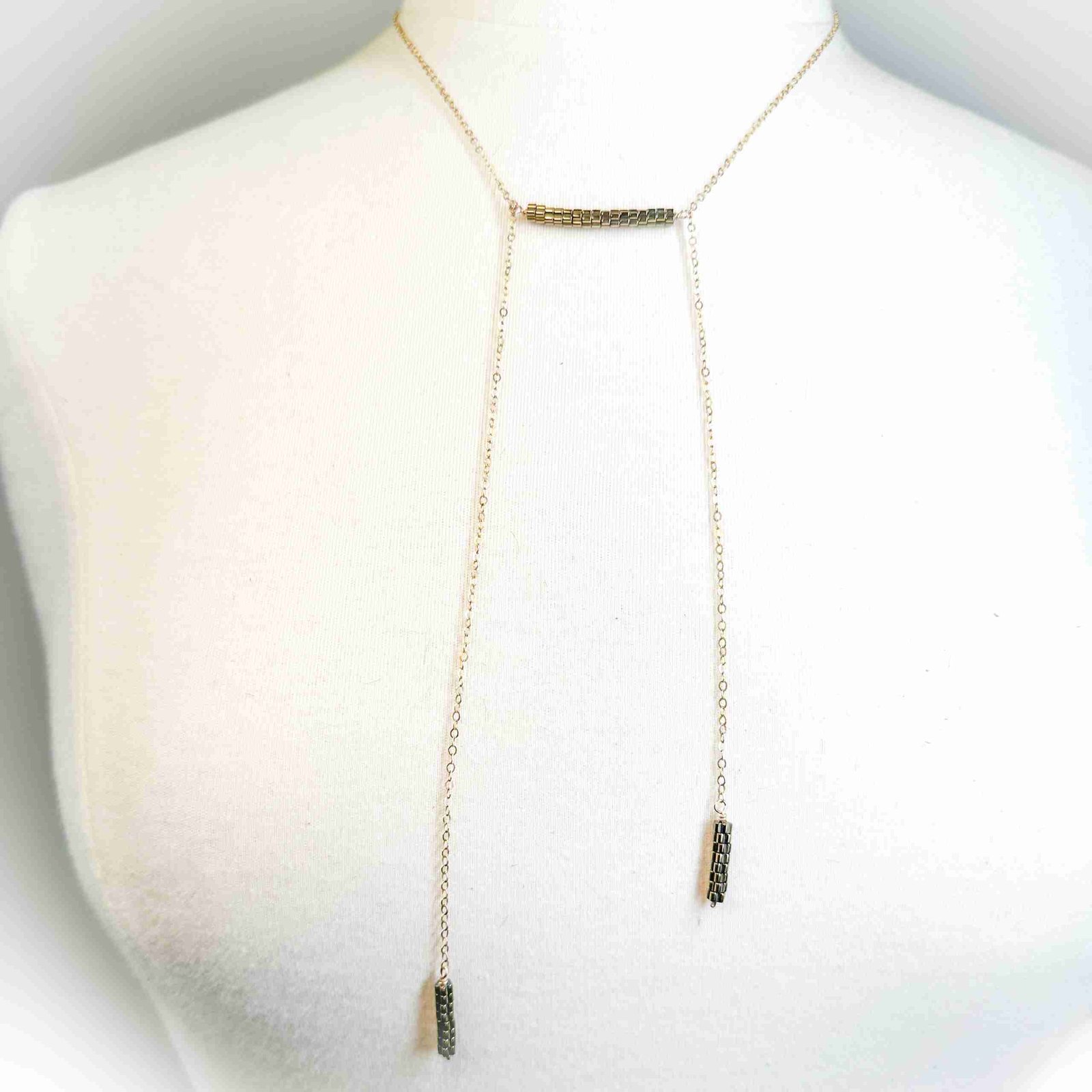 14K Gold-Filled Nova Necklace with Hematite Beads and Center Drop