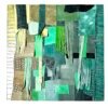 Handmade green leather collage art on wood with exotic textures