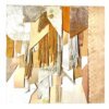 Abstract leather wall art in neutral and gold tones on wood base