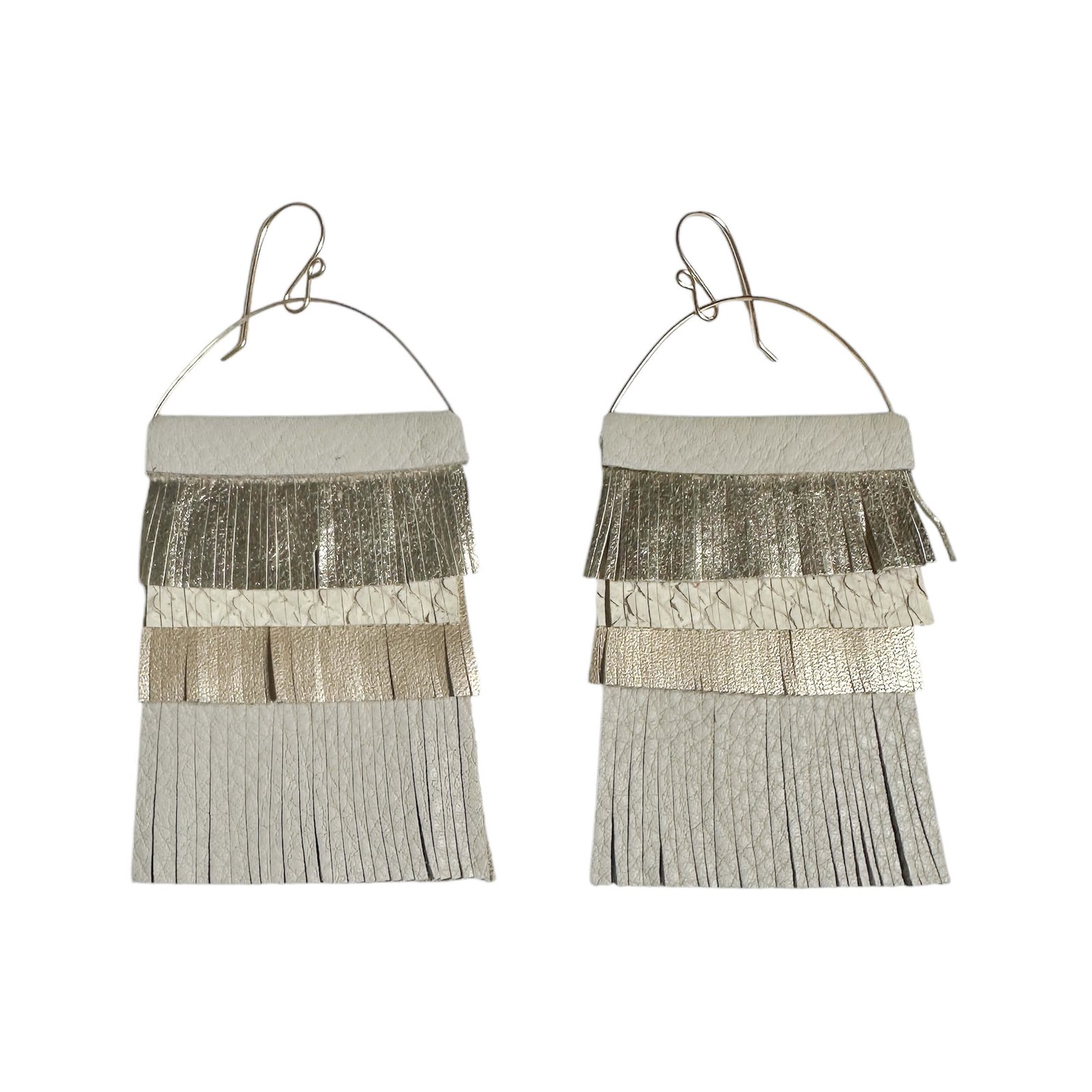 Handcrafted leather fringe statement earrings with 14k gold-filled wire in vibrant tones